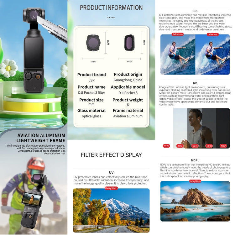 Set filtri obiettivo per DJI Osmo Pocket 3 ND CPL MCUV