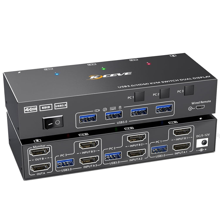Switch KVM doppio monitor HDMI 4K 60Hz USB 3.0 EU Plug
