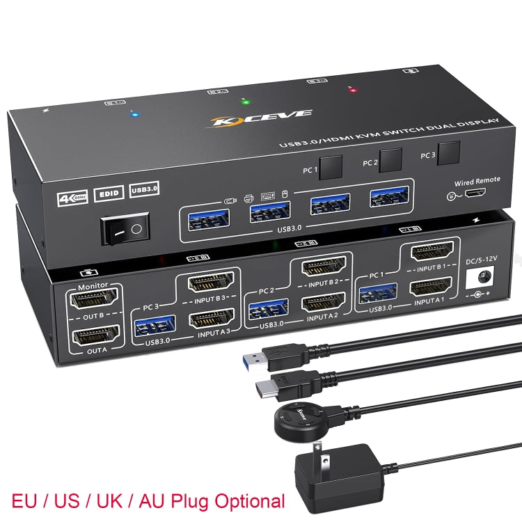 Switch KVM doppio monitor HDMI 4K 60Hz USB 3.0 EU Plug