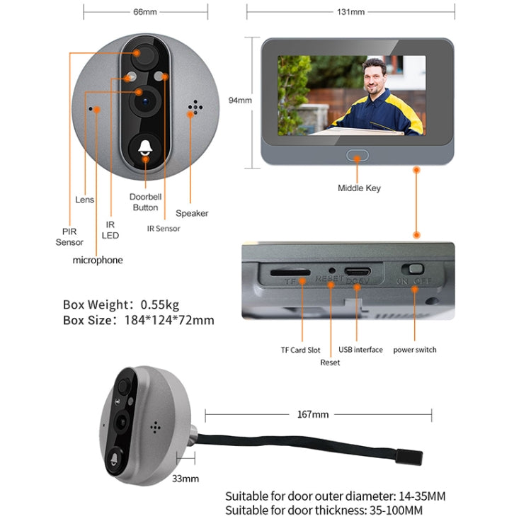 Visore digitale Smart WiFi ESCAM C87 1080P 4,3 pollici