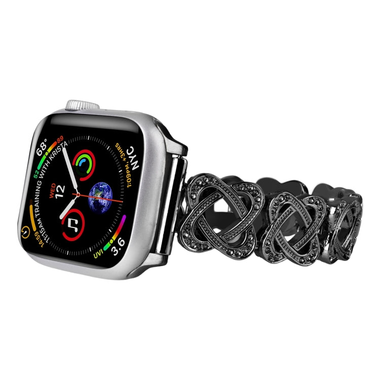 Cinturino per orologio in metallo con diamanti incrociati con cuori, For Apple Watch Series 5 44mm, For Apple Watch Series 5 40mm, For Apple Watch Series 4 44mm, For Apple Watch Series 4 40mm