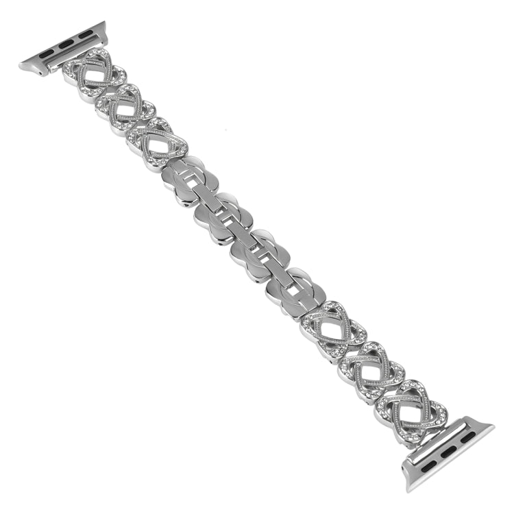 Cinturino per orologio in metallo con diamanti incrociati con cuori, For Apple Watch Series 5 44mm, For Apple Watch Series 5 40mm, For Apple Watch Series 4 44mm, For Apple Watch Series 4 40mm