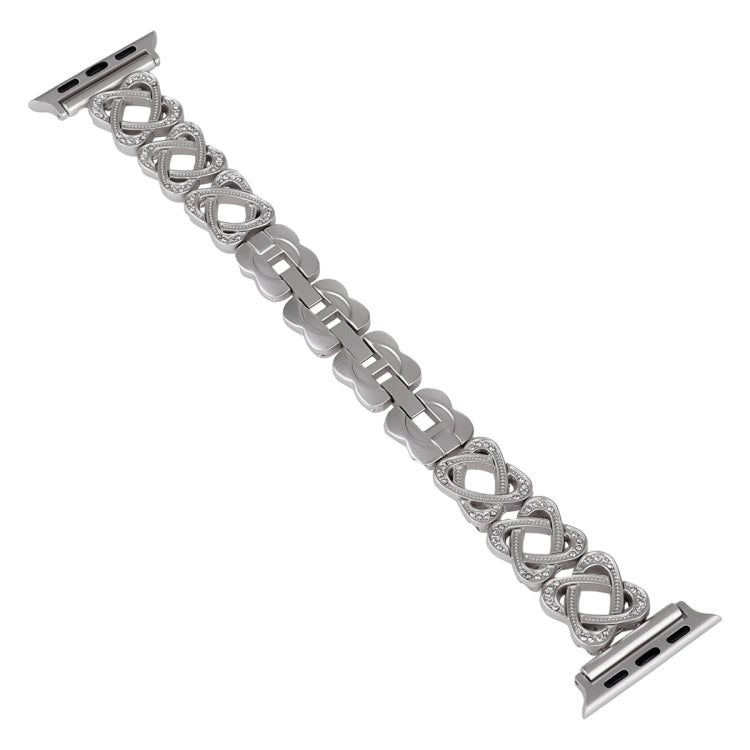 Cinturino per orologio in metallo con diamanti incrociati con cuori, For Apple Watch Series 5 44mm, For Apple Watch Series 5 40mm, For Apple Watch Series 4 44mm, For Apple Watch Series 4 40mm