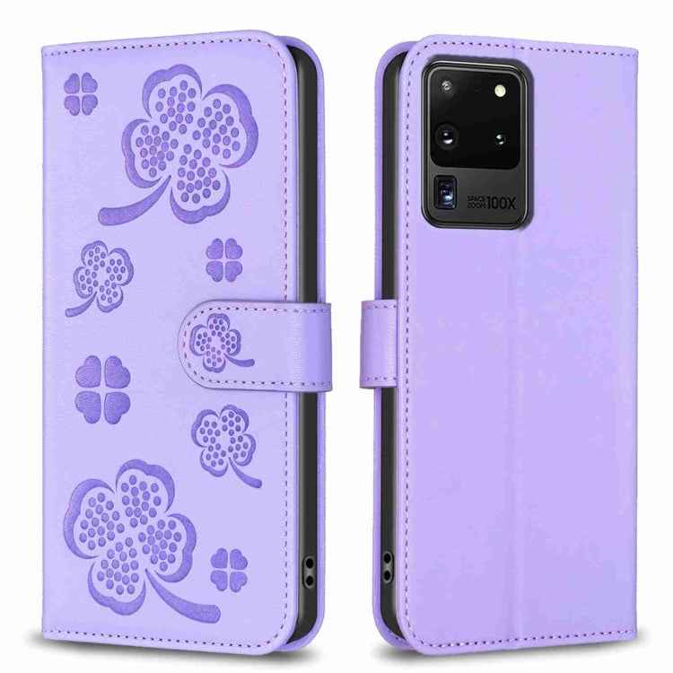 Custodia in pelle goffrata a quattro foglie per Samsung Galaxy S20 Ultra, S20