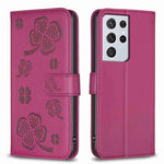 Custodia in pelle goffrata a quattro foglie per Samsung Galaxy S21 Ultra 5G