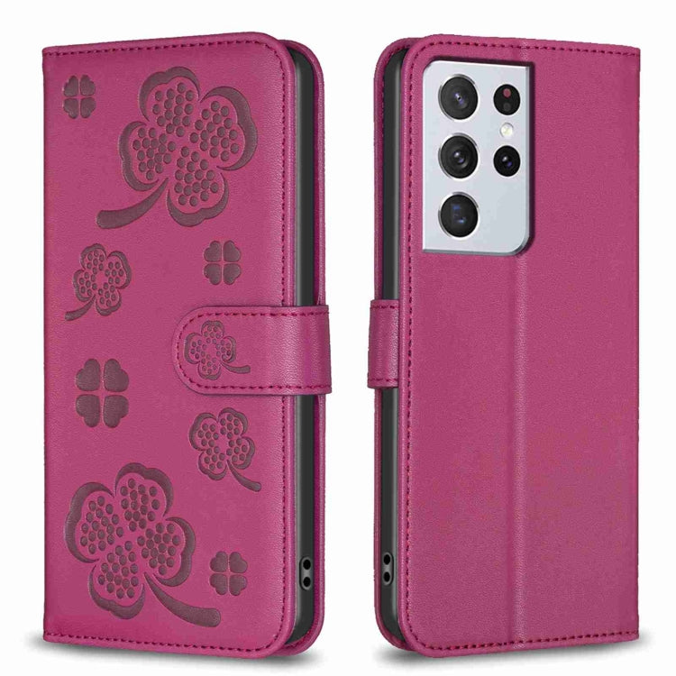 Custodia in pelle goffrata a quattro foglie per Samsung Galaxy S21 Ultra 5G