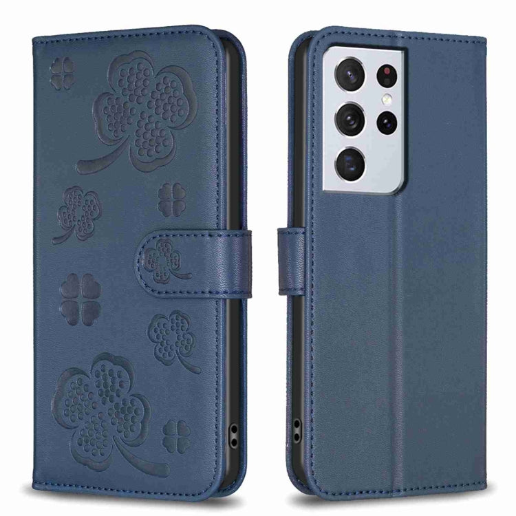 Custodia in pelle goffrata a quattro foglie per Samsung Galaxy S21 Ultra 5G