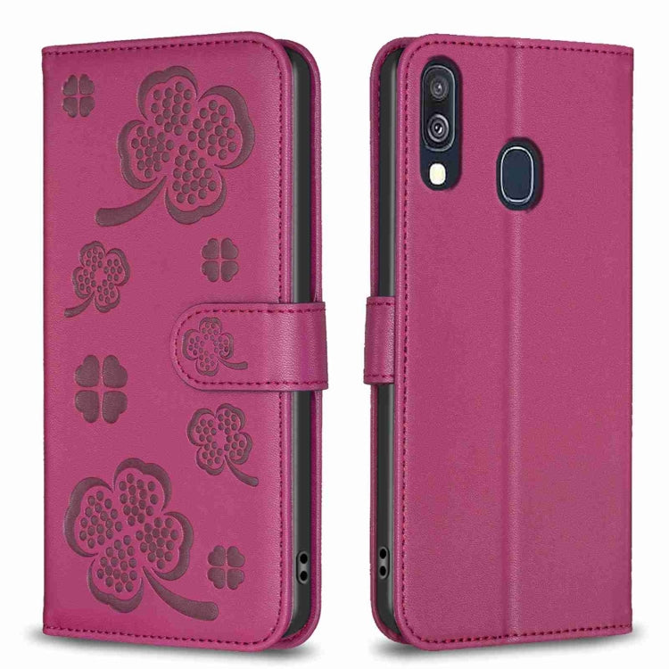 Custodia in pelle goffrata a quattro foglie per Samsung Galaxy A51 4G, A70, A40