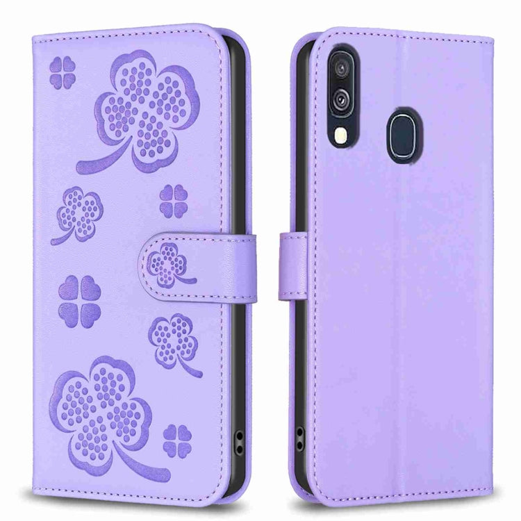 Custodia in pelle goffrata a quattro foglie per Samsung Galaxy A51 4G, A70, A40