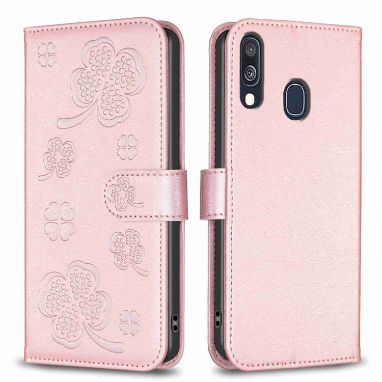 Custodia in pelle goffrata a quattro foglie per Samsung Galaxy A51 4G, A70, A40