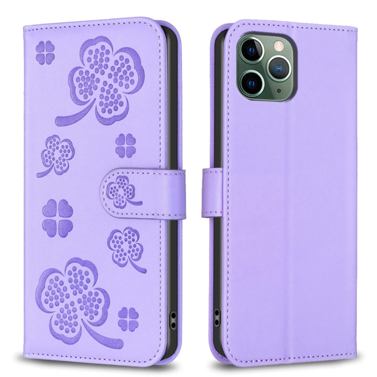 Custodia per telefono in pelle goffrata a quattro foglie, For iPhone 11 Pro, For iPhone X / XS, For iPhone XR, For iPhone XS Max
