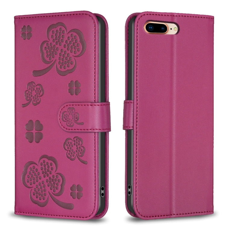 Custodia per telefono in pelle goffrata a quattro foglie, For iPhone 7 Plus / 8 Plus