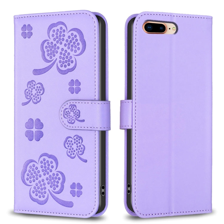 Custodia per telefono in pelle goffrata a quattro foglie, For iPhone 7 Plus / 8 Plus
