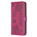Custodia per telefono in pelle goffrata a quattro foglie, For iPhone 16 Pro Max, For iPhone 16 Pro, For iPhone 16 Plus, For iPhone 16