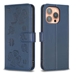 Custodia per telefono in pelle goffrata a quattro foglie, For iPhone 16 Pro Max, For iPhone 16 Pro, For iPhone 16 Plus, For iPhone 16