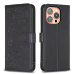 Custodia per telefono in pelle goffrata a quattro foglie, For iPhone 16 Pro Max, For iPhone 16 Pro, For iPhone 16 Plus, For iPhone 16