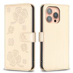 Custodia per telefono in pelle goffrata a quattro foglie, For iPhone 16 Pro Max, For iPhone 16 Pro, For iPhone 16 Plus, For iPhone 16