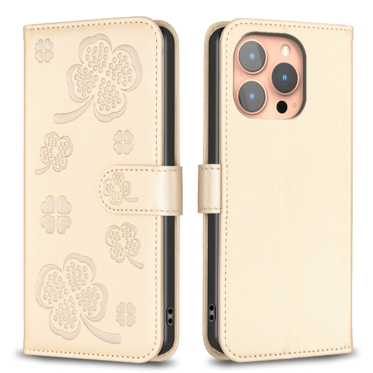 Custodia per telefono in pelle goffrata a quattro foglie, For iPhone 16 Pro Max, For iPhone 16 Pro, For iPhone 16 Plus, For iPhone 16