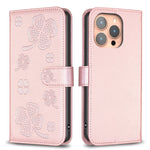 Custodia per telefono in pelle goffrata a quattro foglie, For iPhone 16 Pro Max, For iPhone 16 Pro, For iPhone 16 Plus, For iPhone 16