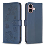 Custodia per telefono in pelle goffrata a quattro foglie, For iPhone 16 Pro Max, For iPhone 16 Pro, For iPhone 16 Plus, For iPhone 16