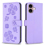 Custodia per telefono in pelle goffrata a quattro foglie, For iPhone 16 Pro Max, For iPhone 16 Pro, For iPhone 16 Plus, For iPhone 16