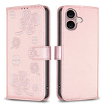 Custodia per telefono in pelle goffrata a quattro foglie, For iPhone 16 Pro Max, For iPhone 16 Pro, For iPhone 16 Plus, For iPhone 16