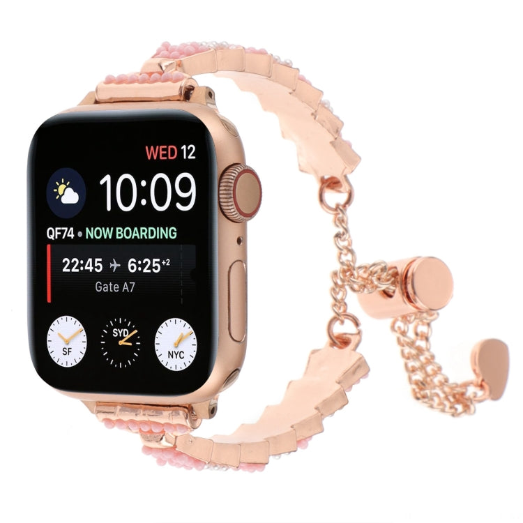 Bracciale a catena con perline di conchiglia, cinturino in metallo, For Apple Watch Series 4 44mm, For Apple Watch Series 4 40mm, For Apple Watch Series 3 38mm, For Apple Watch Series 3 42mm, For Apple Watch Series 2 42mm, For Apple Watch Series 2 38mm