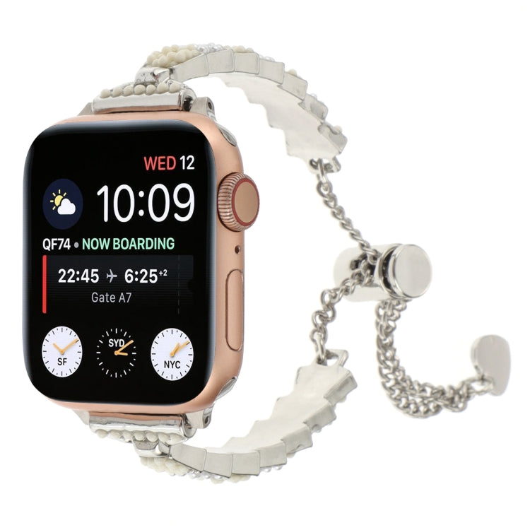 Bracciale a catena con perline di conchiglia, cinturino in metallo, For Apple Watch Series 4 44mm, For Apple Watch Series 4 40mm, For Apple Watch Series 3 38mm, For Apple Watch Series 3 42mm, For Apple Watch Series 2 42mm, For Apple Watch Series 2 38mm