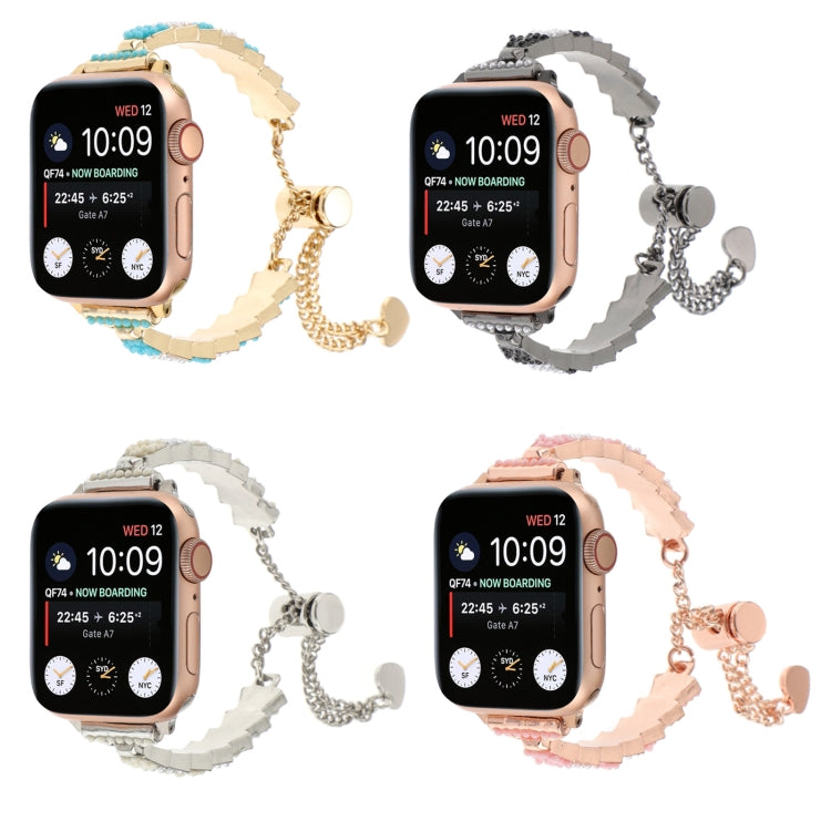 Bracciale a catena con perline di conchiglia, cinturino in metallo, For Apple Watch Series 4 44mm, For Apple Watch Series 4 40mm, For Apple Watch Series 3 38mm, For Apple Watch Series 3 42mm, For Apple Watch Series 2 42mm, For Apple Watch Series 2 38mm