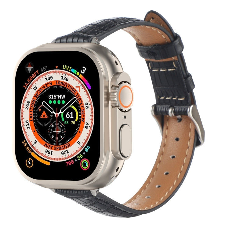 Cinturino sottile in pelle di coccodrillo, For Apple Watch Series 9 45mm, For Apple Watch Series 9 41mm, For Apple Watch Ultra 49mm