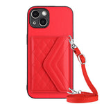 Custodia per telefono RFID con struttura rombica e cordino lungo, For iPhone 14 Plus, For iPhone 14, For iPhone 14 Pro, For iPhone 14 Pro Max