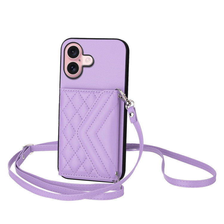 Custodia per telefono RFID con struttura rombica e cordino lungo, For iPhone 16 Pro Max, For iPhone 16 Pro, For iPhone 16 Plus, For iPhone 16