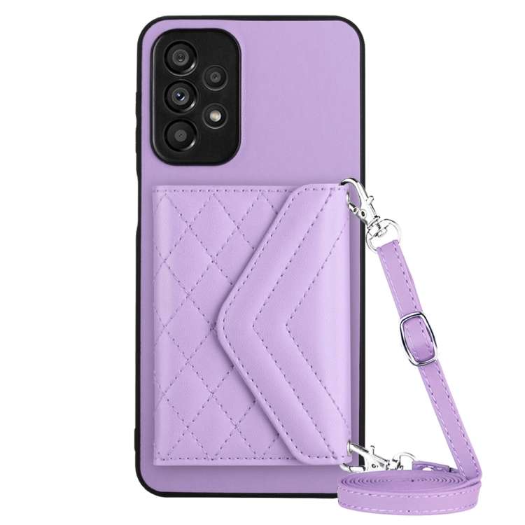 Custodia per telefono RFID con struttura rombica e cordino lungo, For Samsung Galaxy S21 FE, For Samsung Galaxy A52, For Samsung Galaxy A12