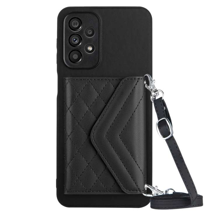 Custodia per telefono RFID con struttura rombica e cordino lungo, For Samsung Galaxy S21 FE, For Samsung Galaxy A52, For Samsung Galaxy A12