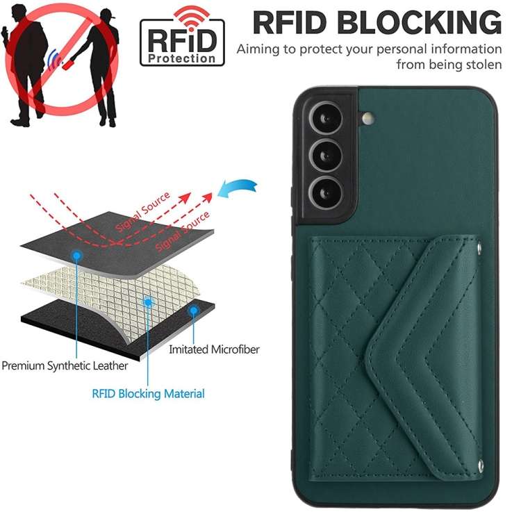 Custodia per telefono RFID con struttura rombica e cordino lungo, For Samsung Galaxy S21 FE, For Samsung Galaxy A52, For Samsung Galaxy A12