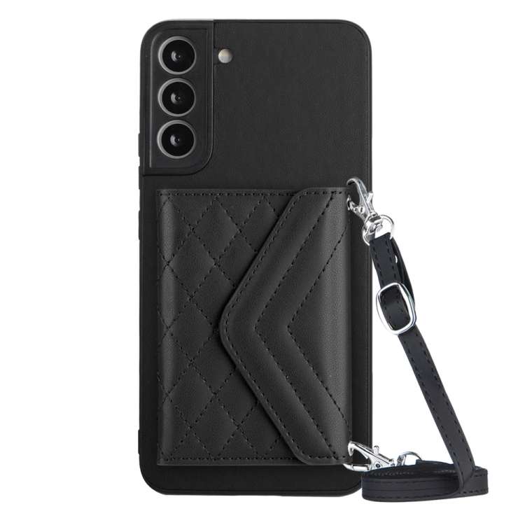 Custodia per telefono RFID con struttura rombica e cordino lungo, For Samsung Galaxy S21 FE, For Samsung Galaxy A52, For Samsung Galaxy A12