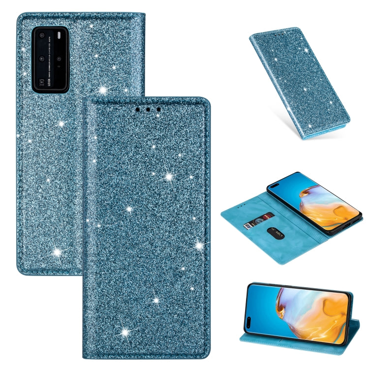 Custodia in pelle flip magnetica ultrasottile con glitter per Huawei P40 Lite