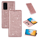 Custodia in pelle flip magnetica ultrasottile con glitter per Huawei P40 Lite