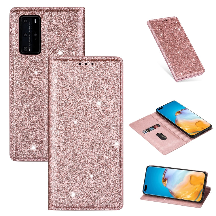 Custodia in pelle flip magnetica ultrasottile con glitter per Huawei P40 Lite