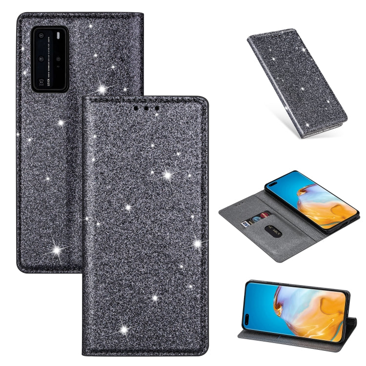 Custodia in pelle flip magnetica ultrasottile con glitter per Huawei P40 Lite