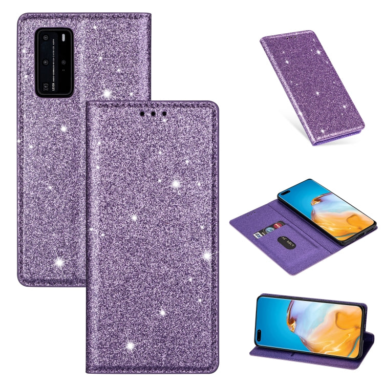 Custodia in pelle flip magnetica ultrasottile con glitter per Huawei P40 Lite