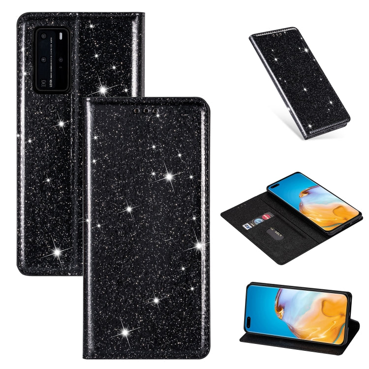 Custodia in pelle flip magnetica ultrasottile con glitter per Huawei P40 Lite