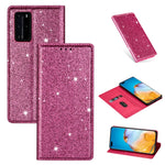 Custodia in pelle flip magnetica ultrasottile con glitter per Huawei P40 Lite