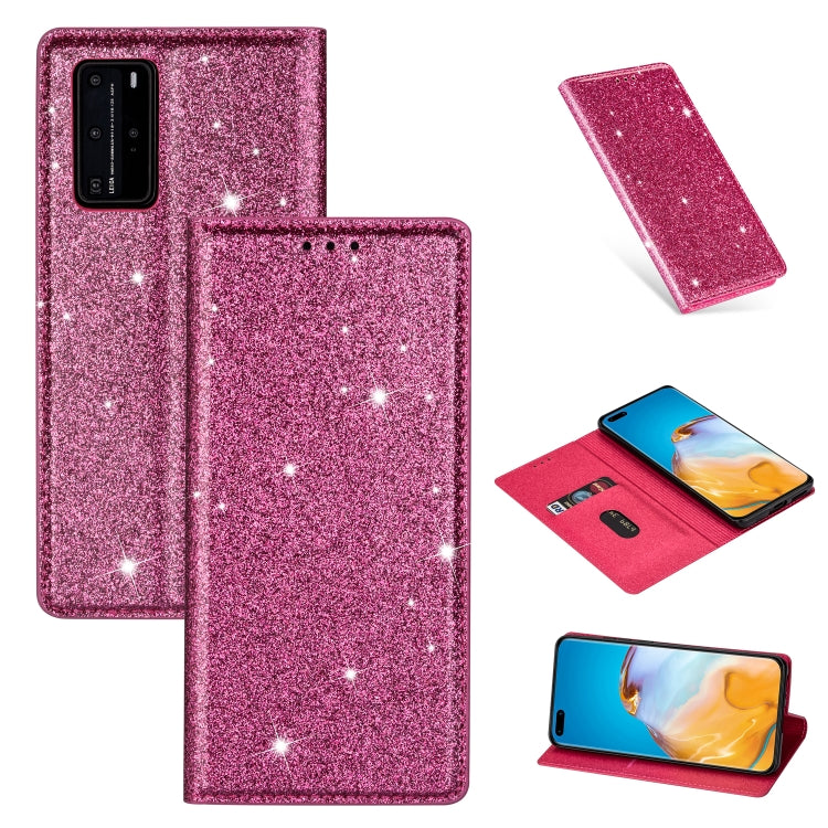 Custodia in pelle flip magnetica ultrasottile con glitter per Huawei P40 Lite