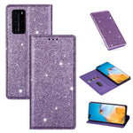 Custodia in pelle flip magnetica ultrasottile con glitter per Huawei P40 Lite