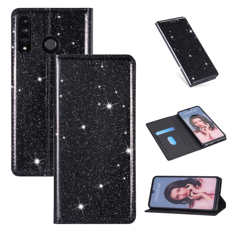 Custodia in pelle flip orizzontale magnetica ultrasottile con glitter per Huawei