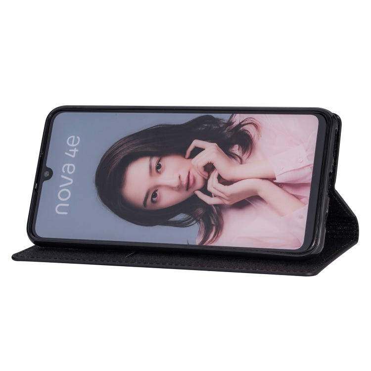 Custodia in pelle flip orizzontale magnetica ultrasottile con glitter per Huawei