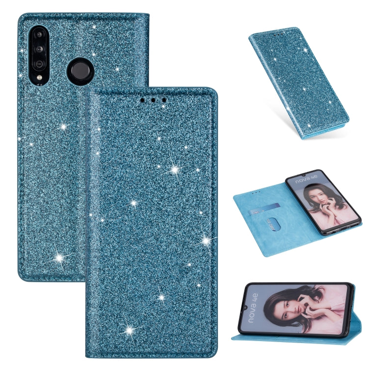 Custodia in pelle flip orizzontale magnetica ultrasottile con glitter per Huawei