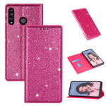 Custodia in pelle flip orizzontale magnetica ultrasottile con glitter per Huawei