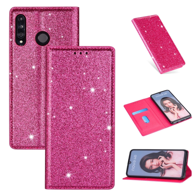 Custodia in pelle flip orizzontale magnetica ultrasottile con glitter per Huawei